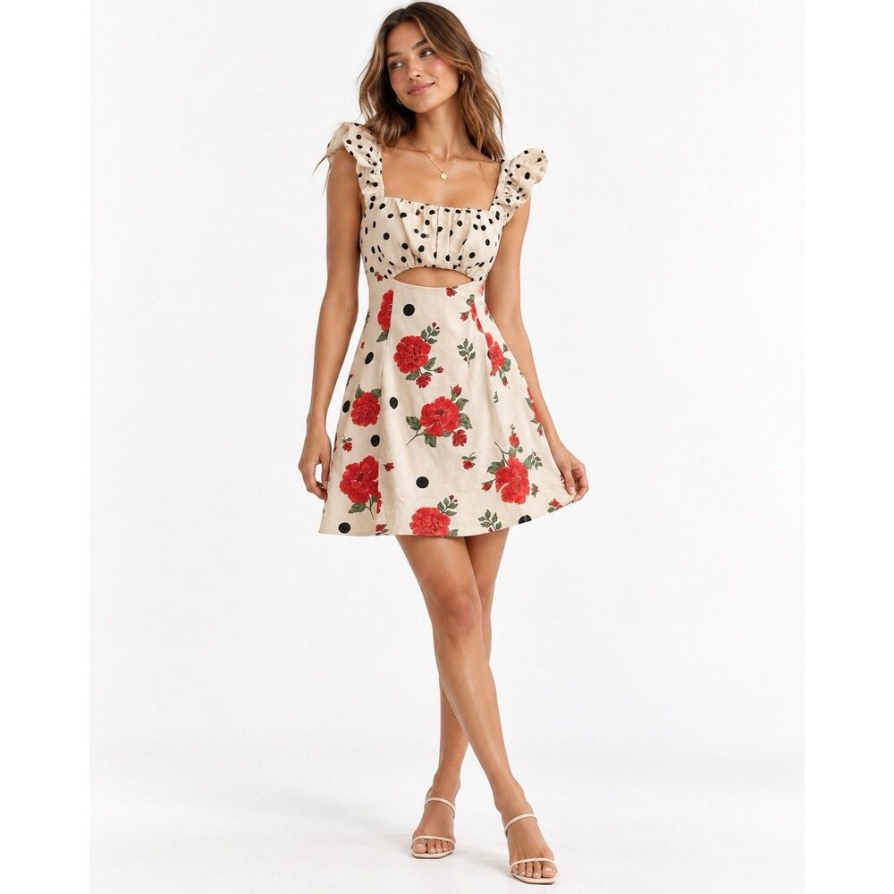 Free People Rose Polka Dot Cutout Mini Dress Size 6